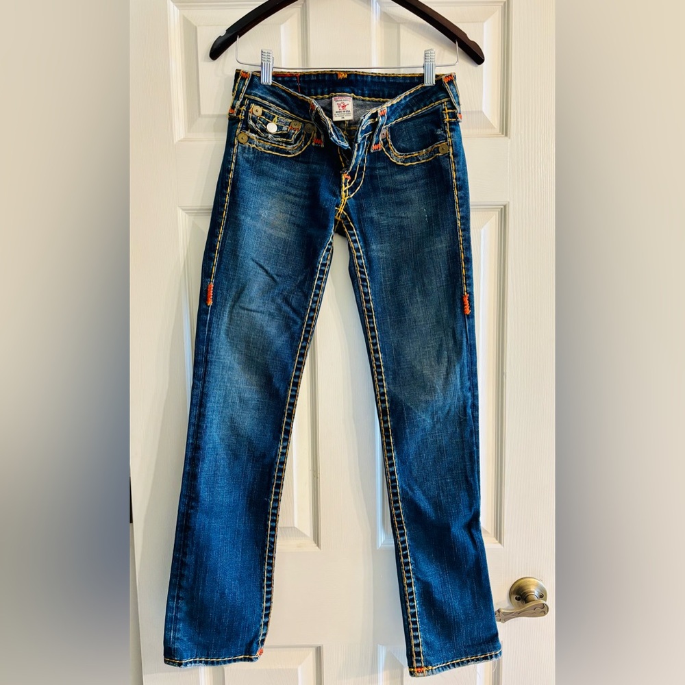 Vintage True Religion low rise medium washed straight leg jeans